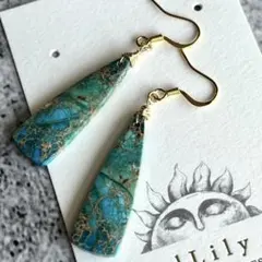 一点物　希少石ターコイズセディメン｜揺れるロングピアス