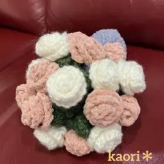 花束ブーケ　バラ　ピンク&ホワイト　巾着袋　ハンドメイド