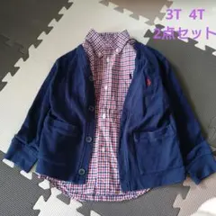 ラルフローレン　チェック　長袖シャツ　紺　カーディガン　セット　100 110