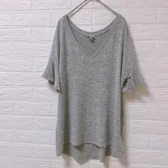 a.new.day [M] グレー カットソー 袖フリル Tシャツ
