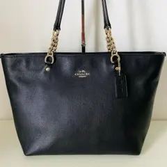 美品✨ COACH コーチ　ブラック レザートートバッグ　チェーン