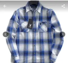 新品 プレイボーイ PLAYBOY Lサイズ 起毛 フランネルシャツ 青