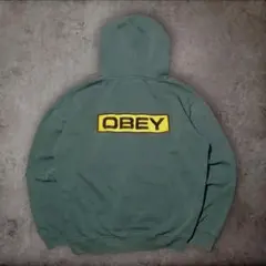 【良品】OBEY 刺繍 ボックスロゴ プルオーバーパーカー グリーン XLのサムネイル