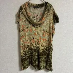 セジスジー 総柄 チュニック ドレープ 半袖 XL 橙緑茶 レーヨン お出かけのサムネイル