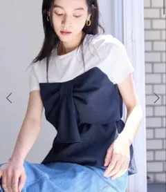 VIS 美easy ねじりリボンTシャツドッキングプルオーバー ネイビー 半袖のサムネイル