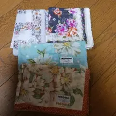 ハンカチ 4枚セット 花柄 ストライプ