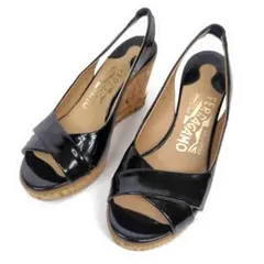 フェラガモ サンダル 5C サンダル ウエッジソール オープントゥ コルク