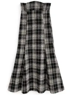 ハイウエストマーメイドラメチェック柄スカート［gc273］Sブラック