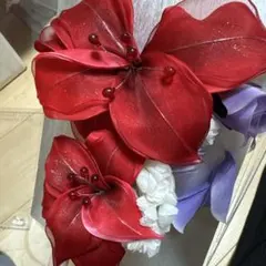髪飾り　成人式　レトロ　赤い花　コスチュー　かんざし　着物　2点セット