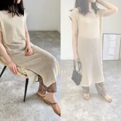 MLI’A INGNI メッシュフレンチスリーブニットワンピース　ungrid