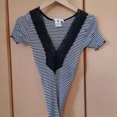ENCHANTEMENT? ボーダー レース トップス 38サイズ