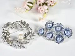 本真珠シルバーブローチ2点