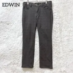 エドウィン　ストレートパンツ　グレー　L チェック柄　裏起毛　ストレッチ