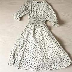 ✨w closet 小花柄ワンピースロング丈 シャーリング フレア春夏ナチュラル