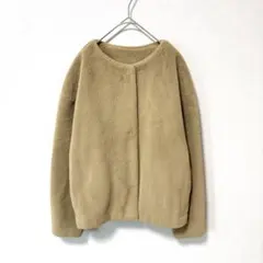 【ユニクロ 】フリース ノーカラーコート ボア ジャケット ベージュ系 M