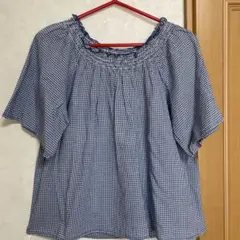 ehkasopo ギンガムチェック バルーン袖ブラウス　半袖　夏　オフショル