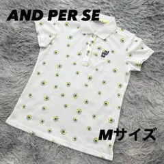 アンパスィ　ポロシャツ　半袖　総柄　ホワイト　Mサイズ