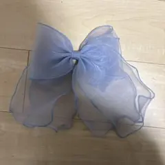 バレッタ　青リボンレース