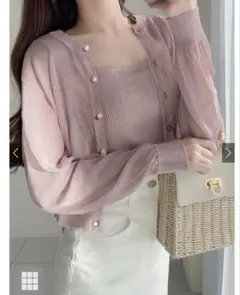 GRL（グレイル）シアーカーディガン×タンクトップニットアンサンブル