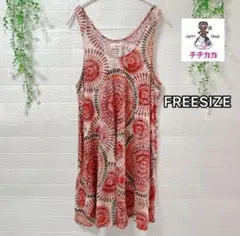 【美品】チチカカ エスニック サークル柄 チュニック ワンピース ゆったり F