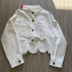 ZARA デニムシャツ　ホワイト　花柄　刺繍