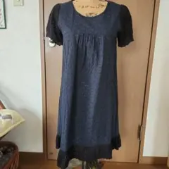 【値下げ】PEYTON PLACE 　黒花柄レース柄 半袖チュニック