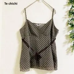 テチチ キャミソール　M 茶　ドット柄　ウエストリボン　ガーリー　可愛いのサムネイル