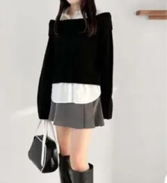 ヘザー　オフショル　ニット　オフショルドッキングニット　トップス　heather