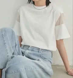 新品 シアー切り替えハーフスリーブTシャツのサムネイル
