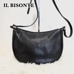【美品】イルビゾンテ　ブラック　レザー　ショルダーバッグ　三日月　ハーフムーン