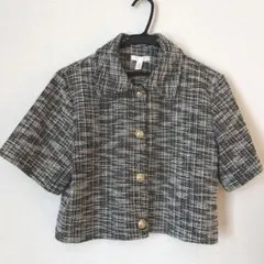 H&M ツイード風 半袖ジャケット ブラック ホワイト