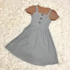 ワンピース Tシャツ 半袖 ボーダー バックリボン 子供キッズ130 ナチュラル