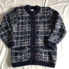 Altealan ネイビー系 チェック柄 カーディガン