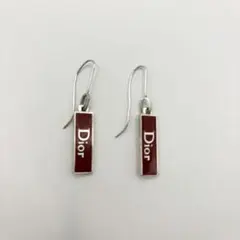 極美品】ディオール ピアス ロゴプレート ゴールド ×レッド 