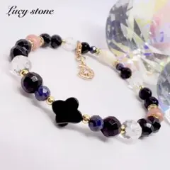 7 天然石 パワーストーン ブレスレット 数珠 15cm フラワー オニキス