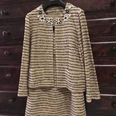 レリアン　11号　スーツ　セットアップ　ビジュー　ツイード