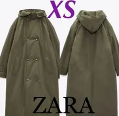 ZARA ラバーフードコート　カーキグリーン　モッズコート