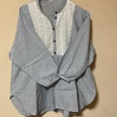 バンドカラーの綿シャツ　ハンドメイド