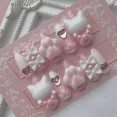 ネイルチップ 量産型 地雷 天使界隈 ピンク ホワイト 猫 ハート 推し活