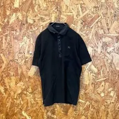 BURBERRY BLACK LABEL 半袖ポロシャツ ロゴ刺繍 ブラック