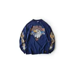 90s ハーレーダビッドソン　usa製　フレイム　袖プリ　ロンT ナス紺　Lのサムネイル