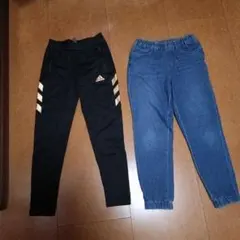 adidas 黒パンツ140サイズ & UNIQLO 青デニム 150サイズ
