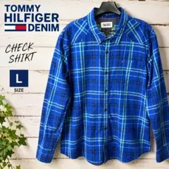 TOMMY HILFIGER チェックシャツ L ブルー 長袖 トミーのサムネイル