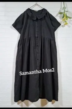 【サマンサモスモス】　衿レース♪　ピンタック　ワンピース　綿麻