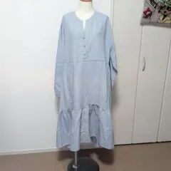 ストライプ柄 ロングシャツワンピース 長袖
