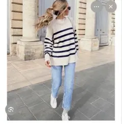 ZARA 厚手ボーダー ニットセーター M