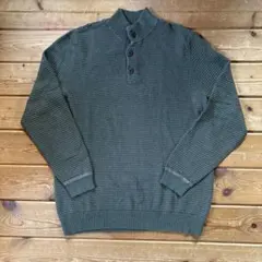 G.H.Bass & Co.メンズニットLモスグリーン　100%綿　ハーフボタン