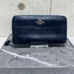 COACH クロコ型押し 長財布 ネイビー