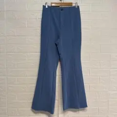 GU【S】フレア イージーケア ストレッチ レトロちっく ブルー／カラーパンツ