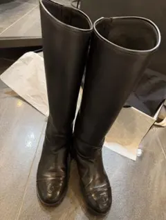 シャネル レザー ロングブーツ 黒 35